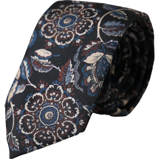 Dolce & Gabbana Black Floral Pattern Silk Adjustable Men Tie