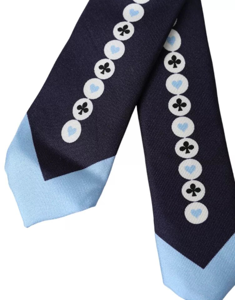 Dolce & Gabbana Blue Card Deck Symbols Adjustable Tie