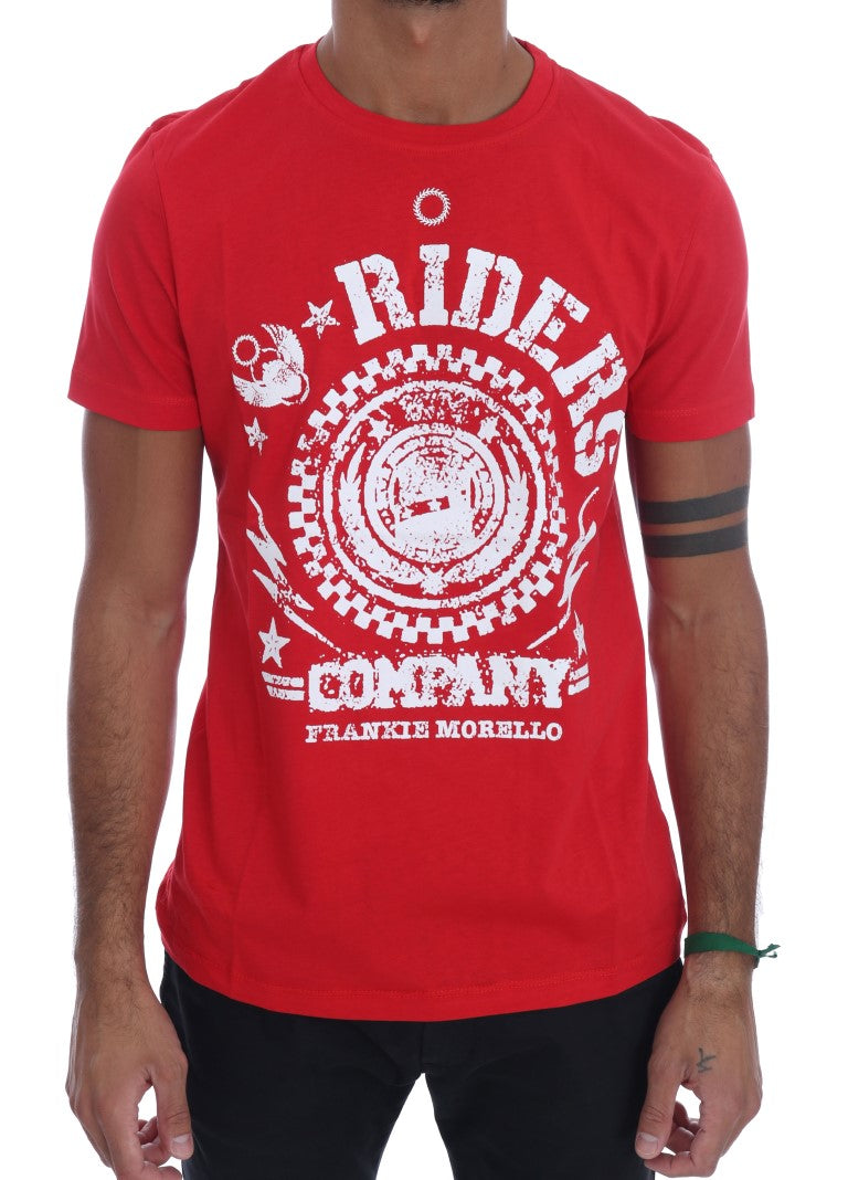 Frankie Morello Red Cotton RIDERS Crewneck T-Shirt