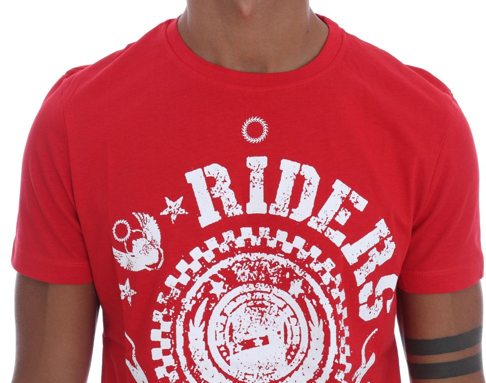 Frankie Morello Red Cotton RIDERS Crewneck T-Shirt