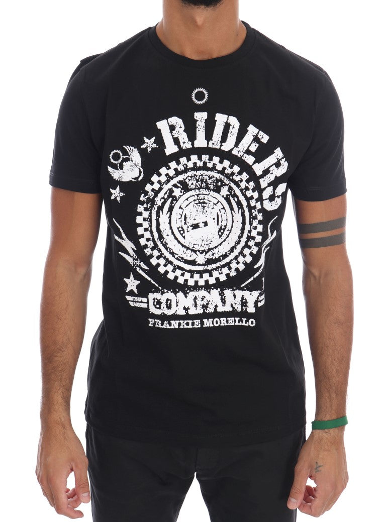 Frankie Morello Black Cotton RIDERS Crewneck T-Shirt