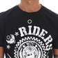 Frankie Morello Black Cotton RIDERS Crewneck T-Shirt