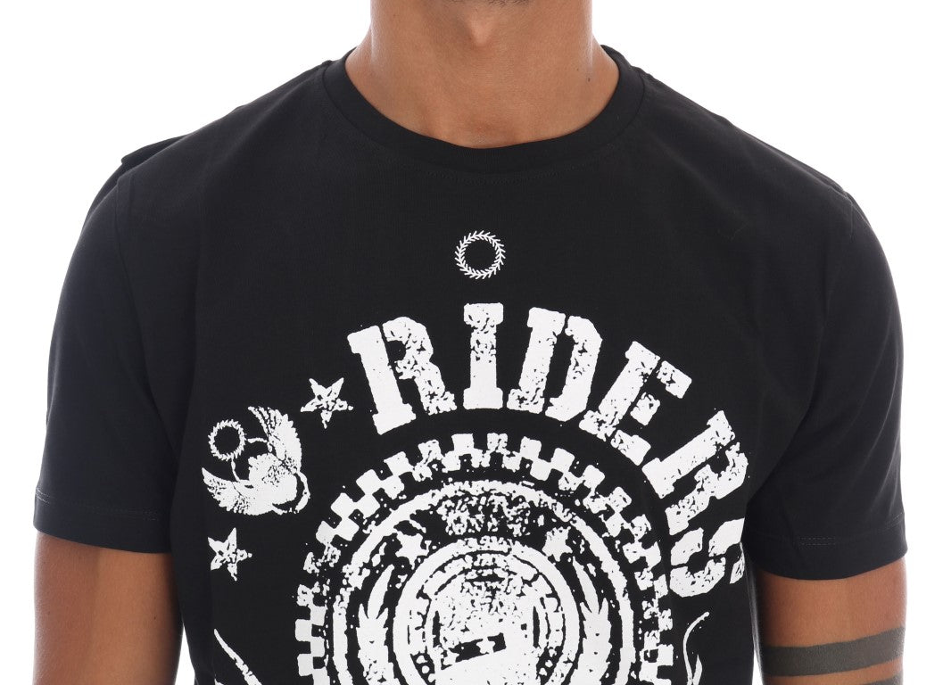 Frankie Morello Black Cotton RIDERS Crewneck T-Shirt