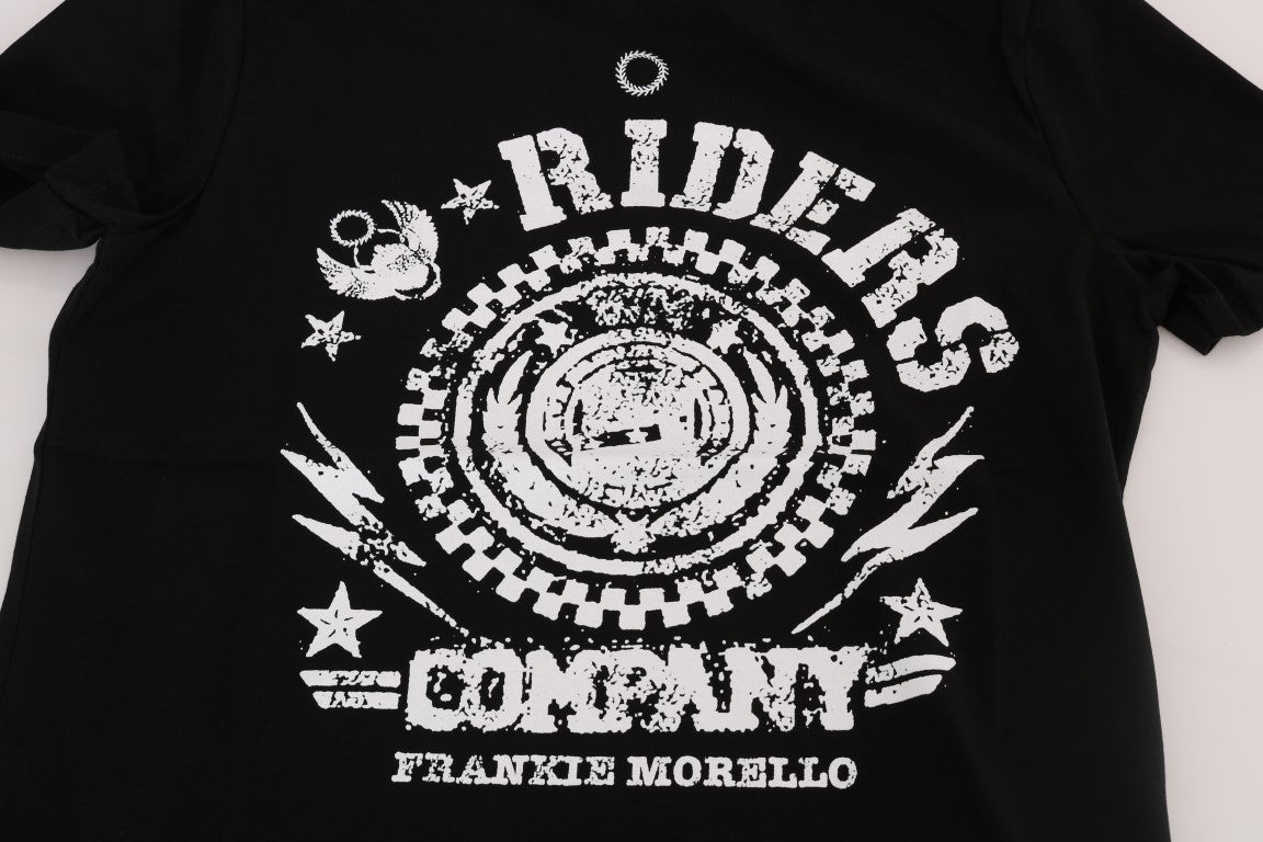 Frankie Morello Black Cotton RIDERS Crewneck T-Shirt