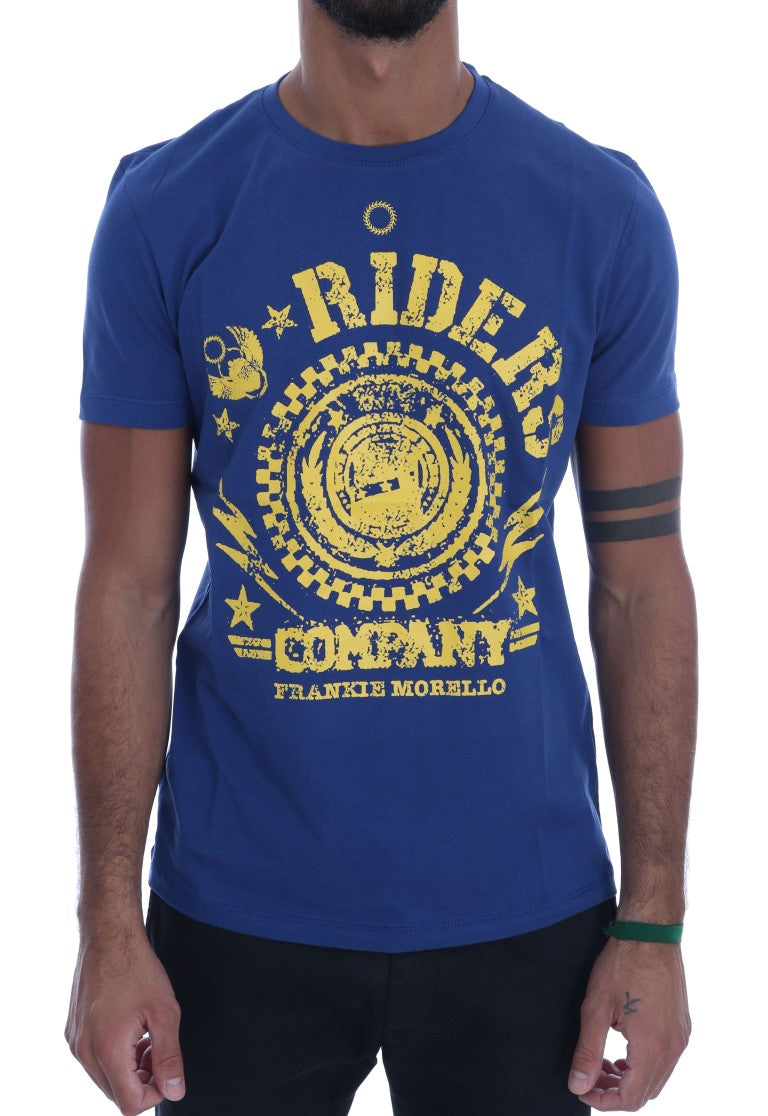 Frankie Morello Blue Cotton RIDERS Crewneck T-Shirt