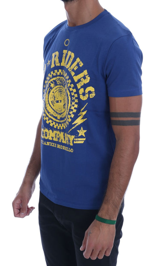 Frankie Morello Blue Cotton RIDERS Crewneck T-Shirt