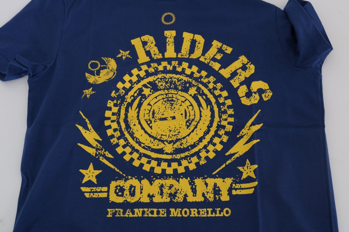 Frankie Morello Blue Cotton RIDERS Crewneck T-Shirt