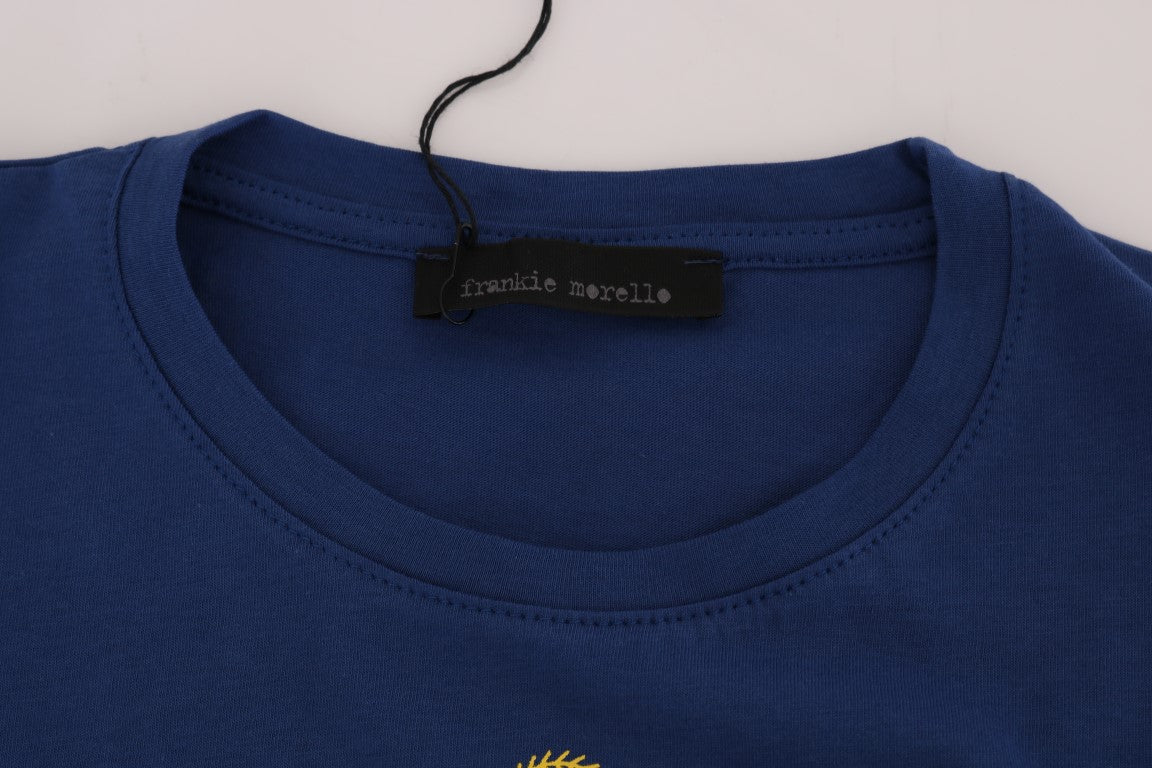 Frankie Morello Blue Cotton RIDERS Crewneck T-Shirt