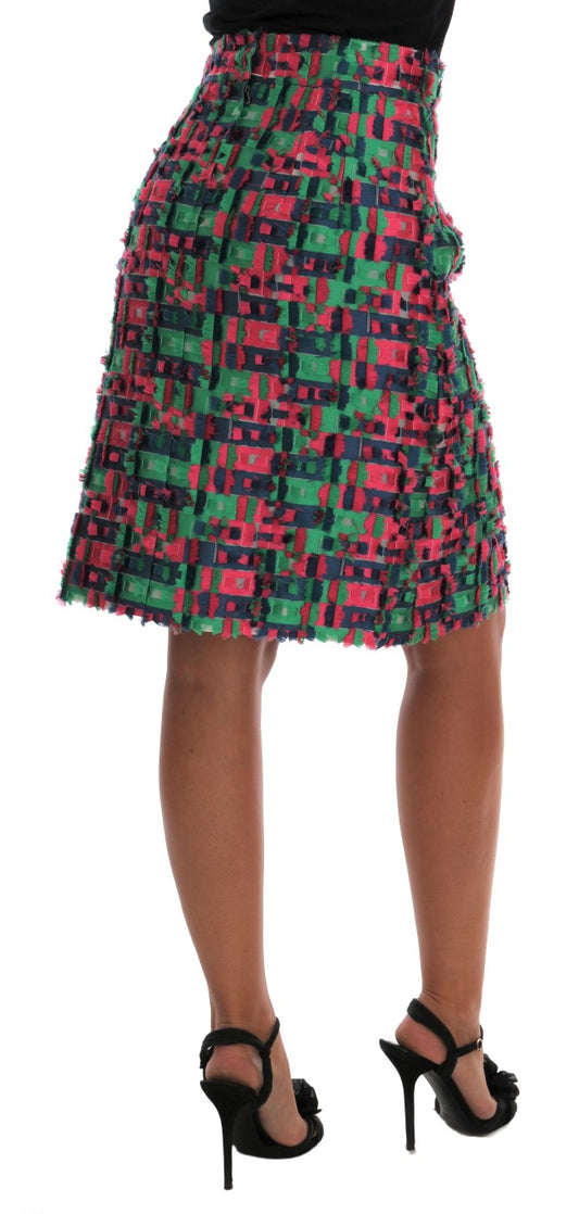 Dolce & Gabbana Pink Green Jacquard Pencil Skirt