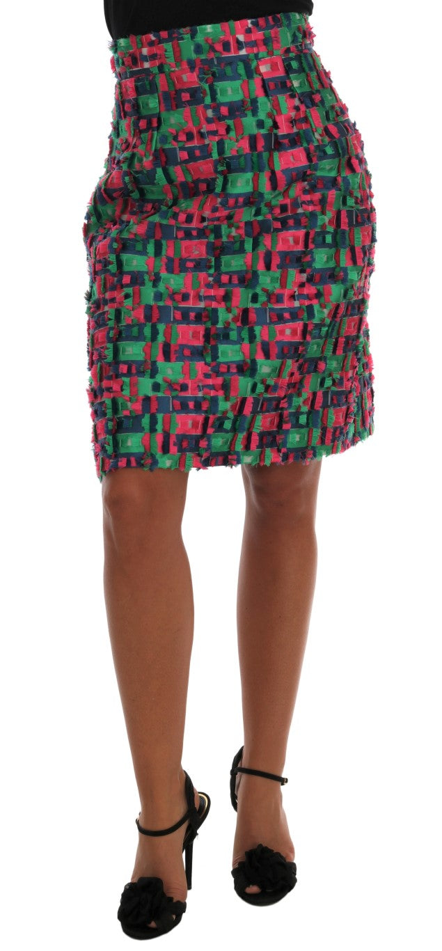 Dolce & Gabbana Pink Green Jacquard Pencil Skirt