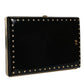 Dolce & Gabbana Black Leather Studs Gold Frame Clutch Evening Purse Bag