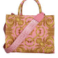 Versace Pink Yellow Baroque Fabric Leather Shopping Tote Bag