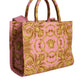 Versace Pink Yellow Baroque Fabric Leather Shopping Tote Bag