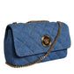 Versace Blue Quilted Denim Leather Crossbody Shoulder Bag