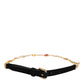 Dolce & Gabbana Black Leather Gold Brass Crystal Chain Waist Belt