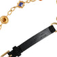 Dolce & Gabbana Black Leather Gold Brass Crystal Chain Waist Belt