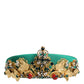 Dolce & Gabbana Green Silk Crystal Embellished Tiara Headband Crown Diadem