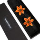 Dolce & Gabbana Orange Green Gold Brass Lily Flower Clip Floral Earrings