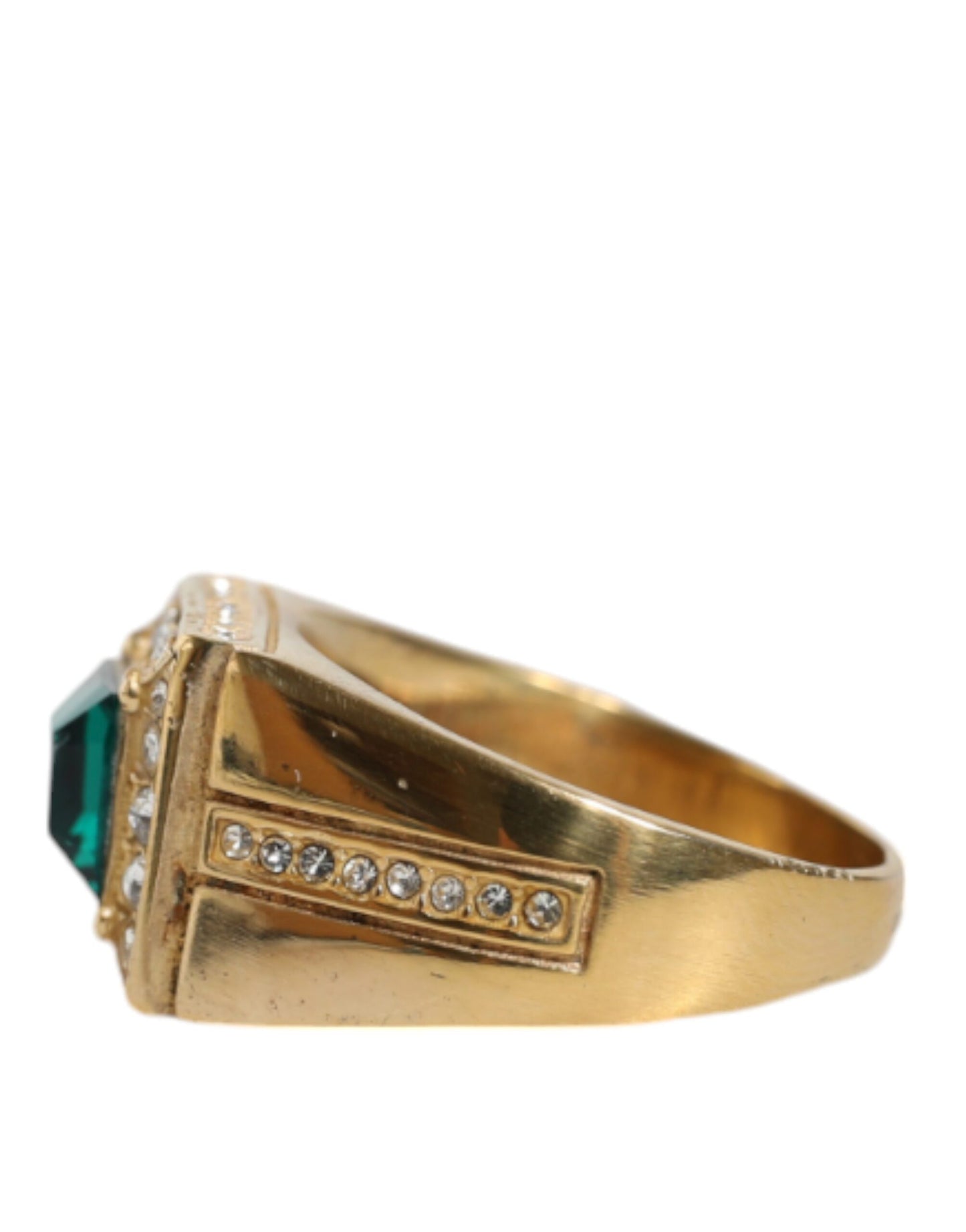 Dolce & Gabbana Gold Plated 925 Silver Green Crystal Ring