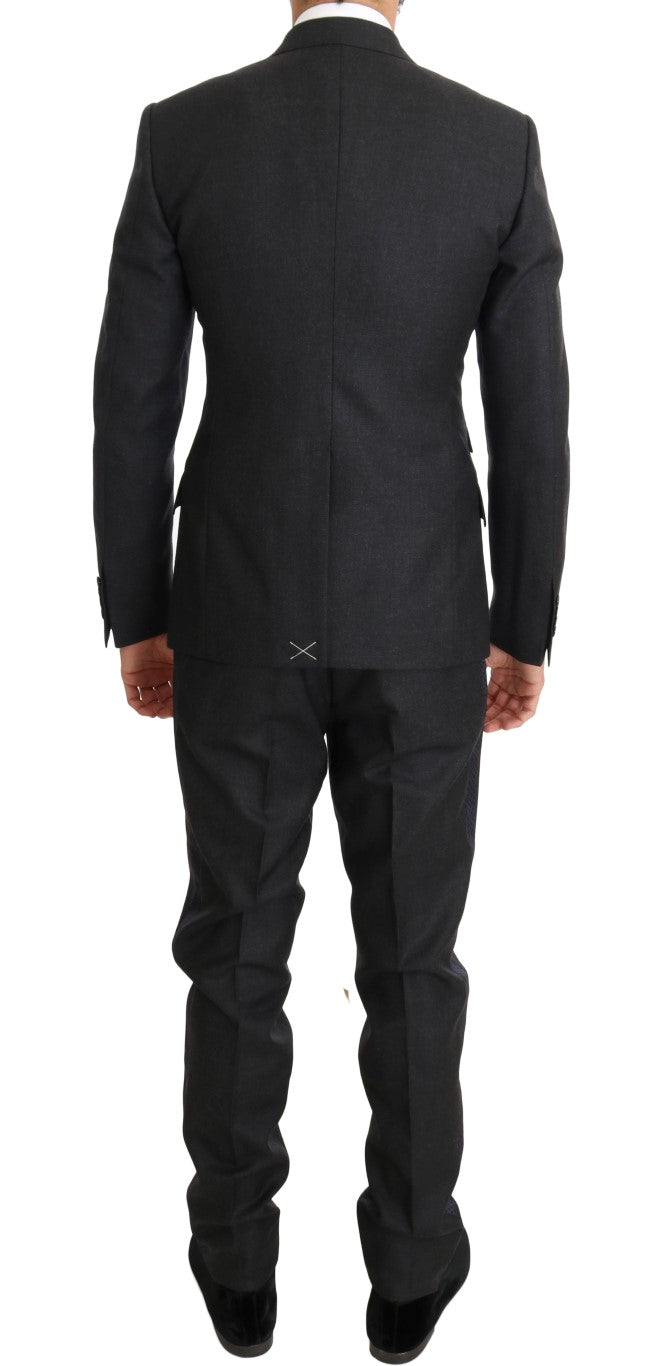 Dolce & Gabbana Gray Wool Blue Silk Double Breasted Suit