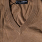 Dolce & Gabbana Brown Cashmere Knit V-neck Pullover Sweater