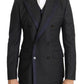 Dolce & Gabbana Gray Wool Blue Silk Double Breasted Suit