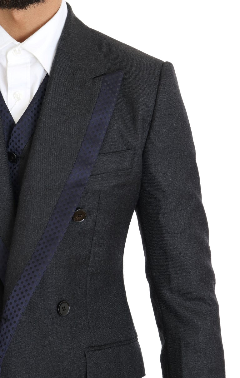 Dolce & Gabbana Gray Wool Blue Silk Double Breasted Suit