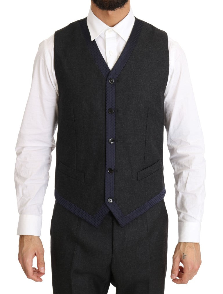 Dolce & Gabbana Gray Wool Blue Silk Double Breasted Suit