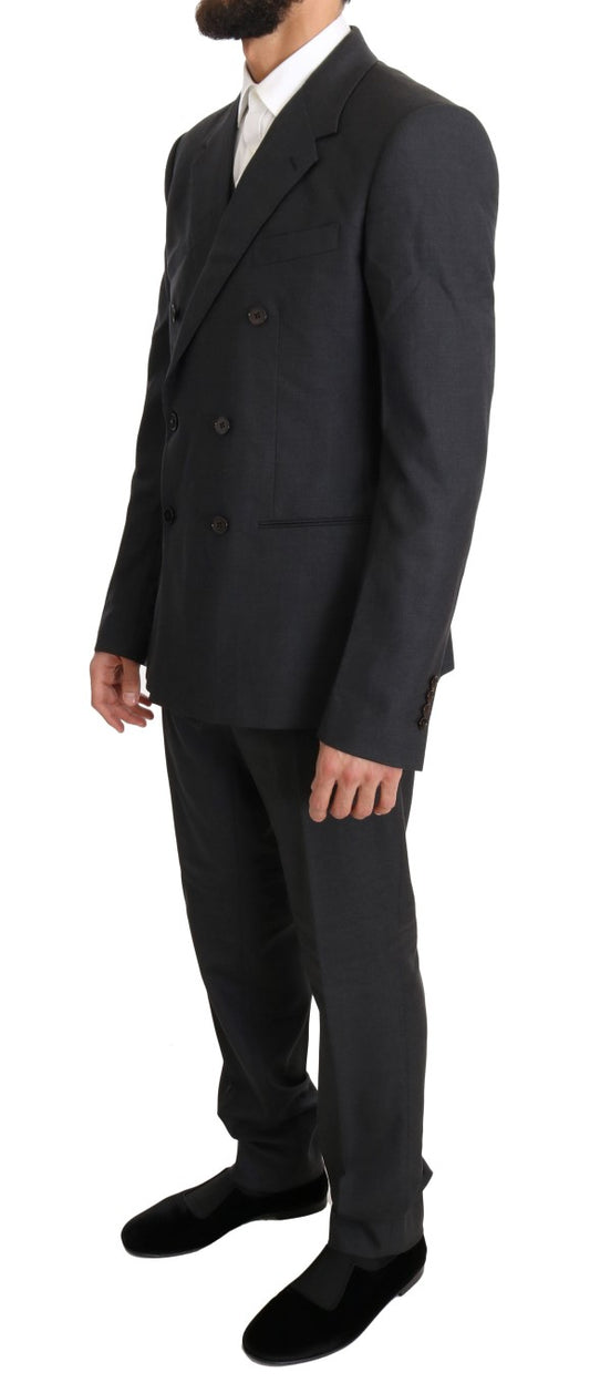 Dolce & Gabbana Gray Wool Silk Double Breasted Slim Suit