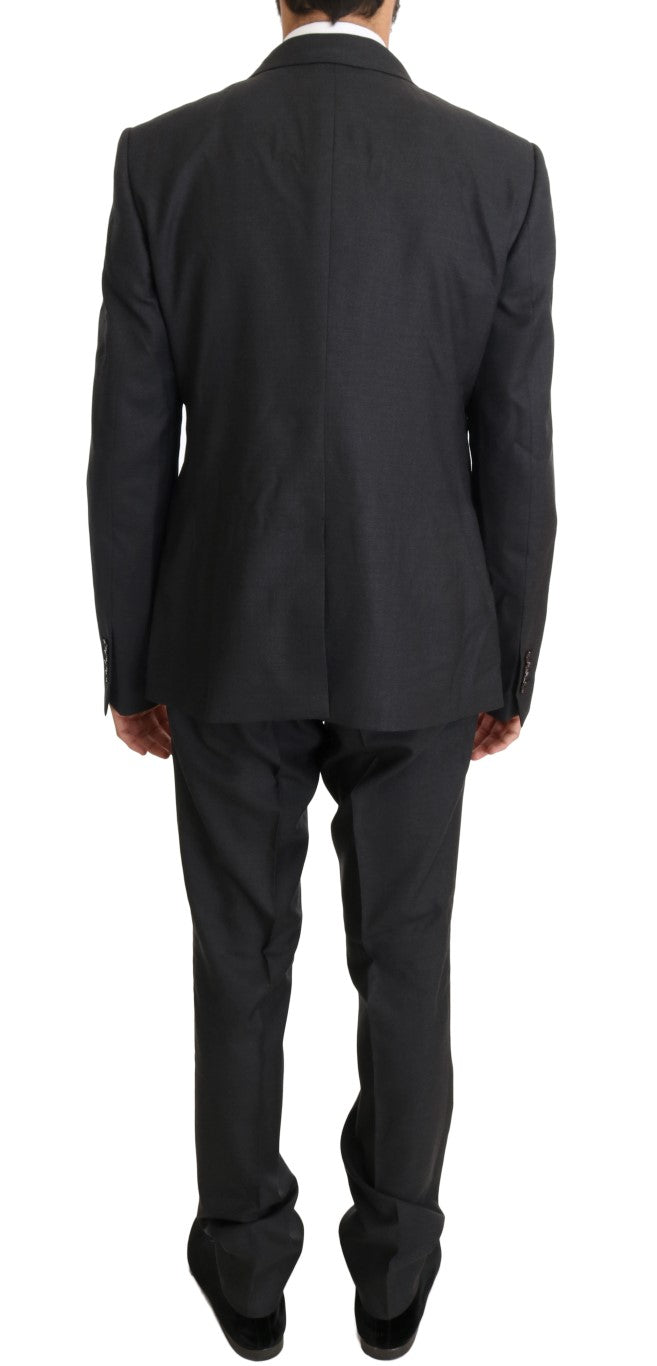 Dolce & Gabbana Gray Wool Silk Double Breasted Slim Suit