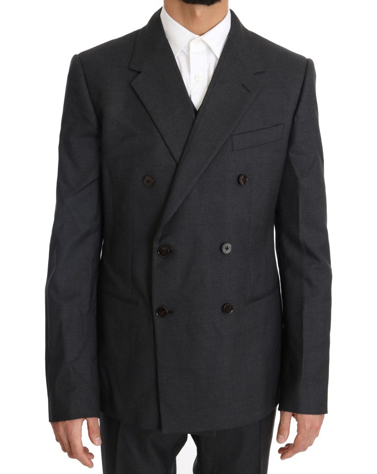 Dolce & Gabbana Gray Wool Silk Double Breasted Slim Suit