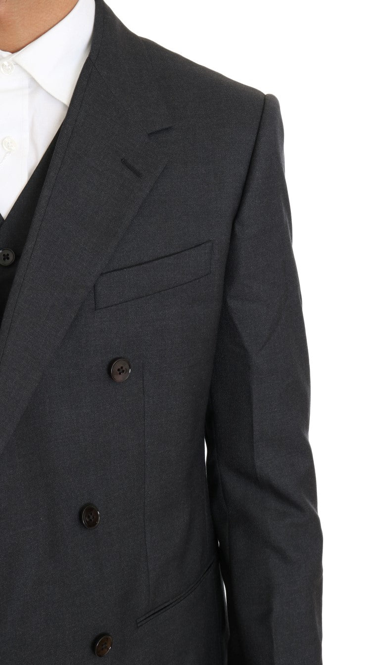 Dolce & Gabbana Gray Wool Silk Double Breasted Slim Suit