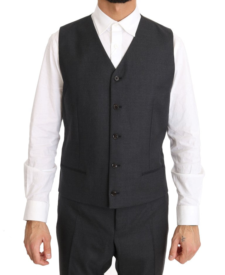 Dolce & Gabbana Gray Wool Silk Double Breasted Slim Suit