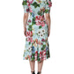 Dolce & Gabbana Green Floral Short Sleeves Round Neck Dress