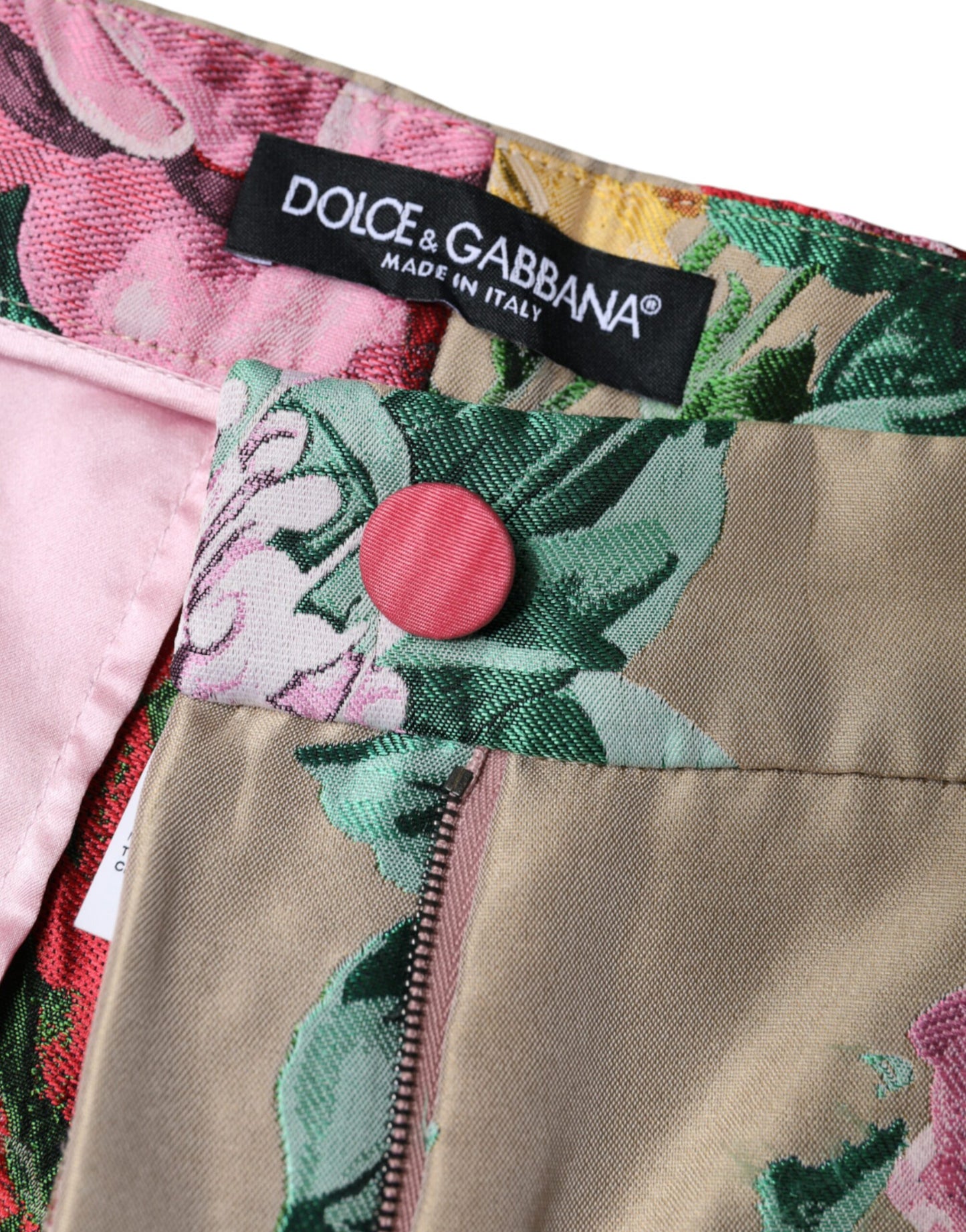 Dolce & Gabbana Beige Floral Jacquard High Waist Tapered Pants