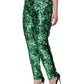 Dolce & Gabbana Green Clover Silk Satin High Waist Tapered Pants