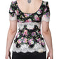 Dolce & Gabbana Black Floral Lace Short Sleeves Blouse Top