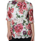 Dolce & Gabbana White Peony Lace Short Sleeves Blouse Top