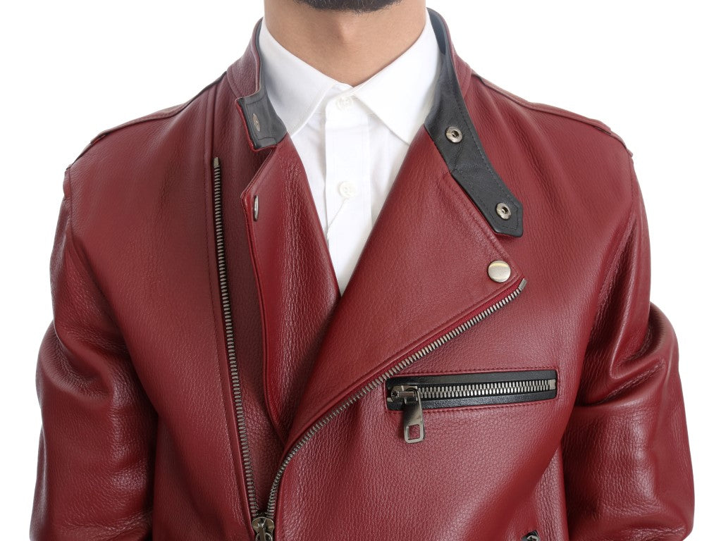 Dolce & Gabbana Red Leather Deerskin Jacket