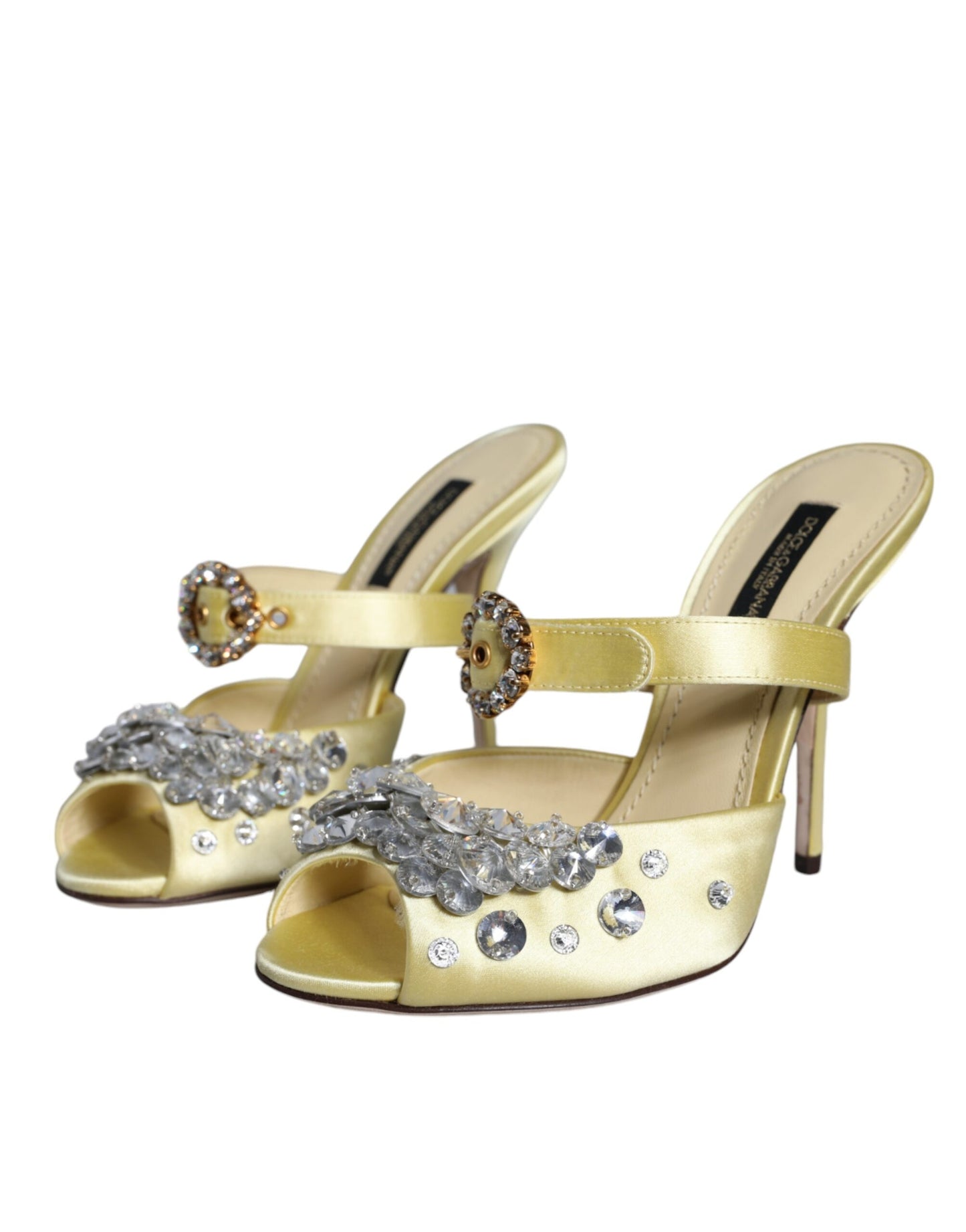 Dolce & Gabbana Yellow Mary Janes Satin Crystal Sandals Shoes