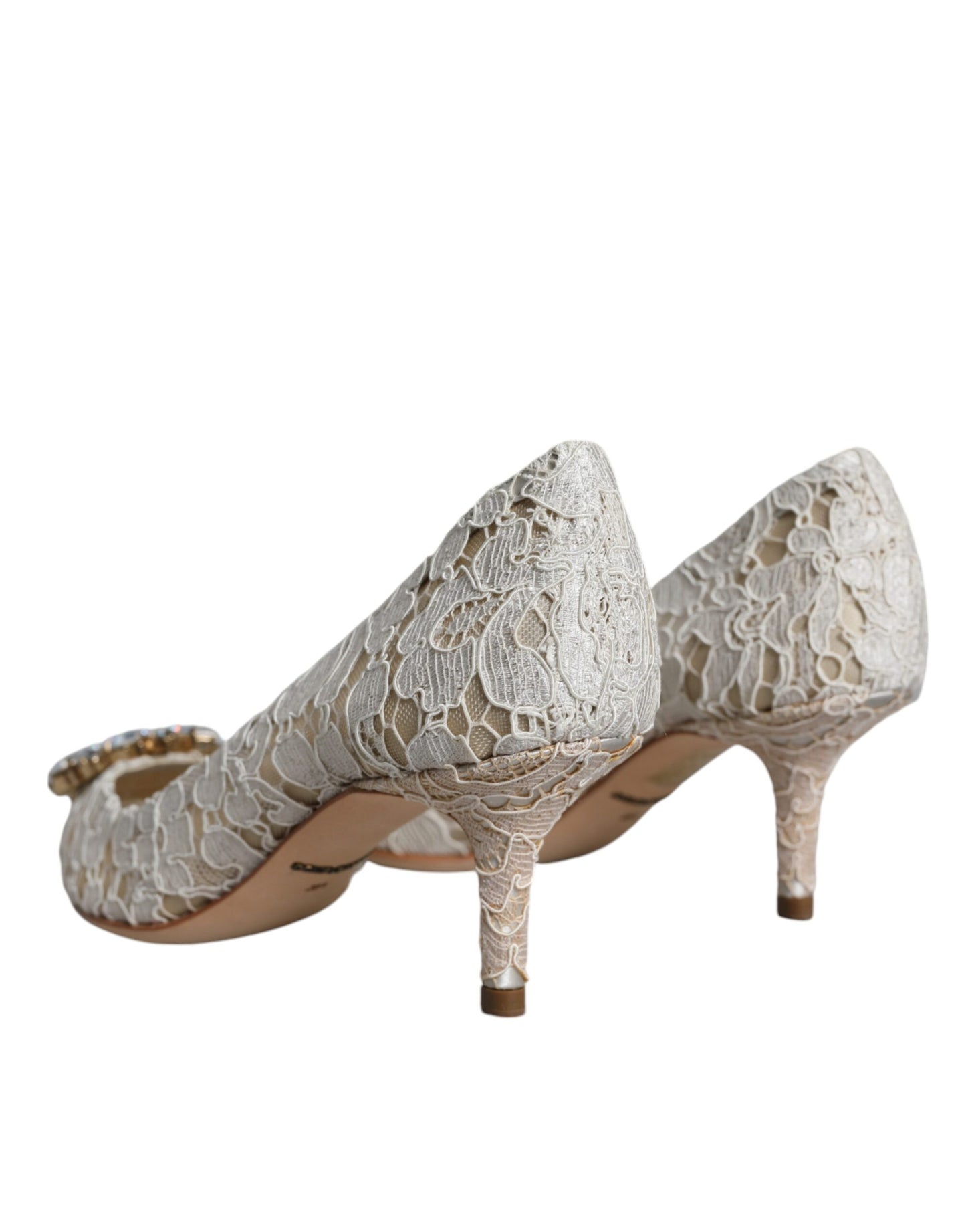 Dolce & Gabbana White Taormina Lace Crystal Heel Pumps Shoes