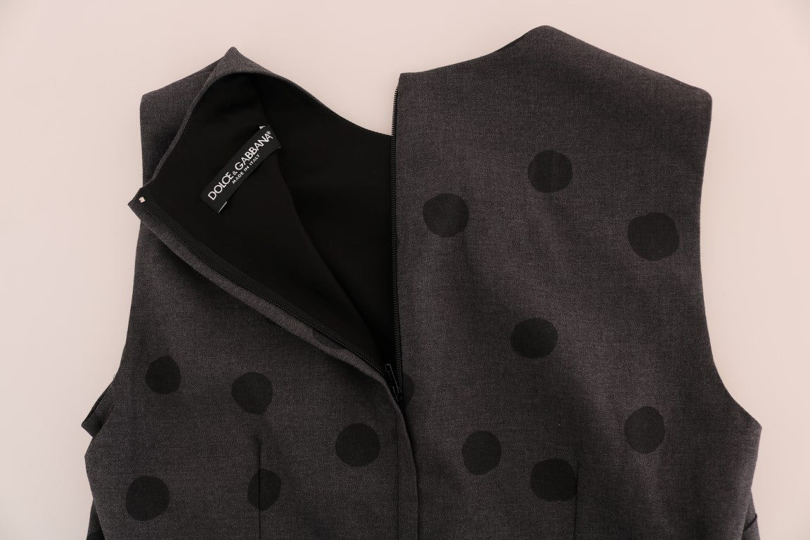 Dolce & Gabbana Gray Polka Dotted Sheath Wool Dress