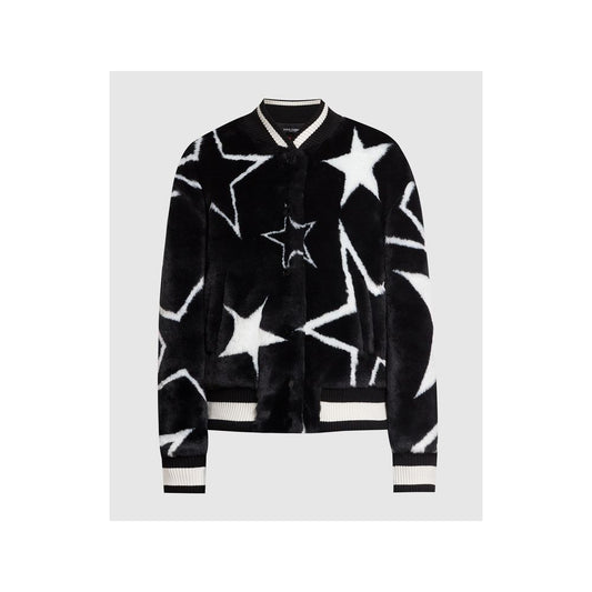 Dolce & Gabbana Black White Stars Faux Fur Bomber Jacket