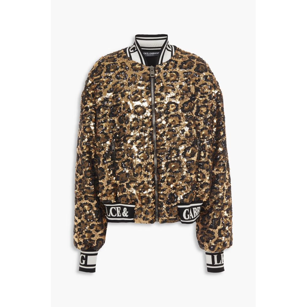 Dolce & Gabbana Black Leopard Sequin Zip Sweater Jacket