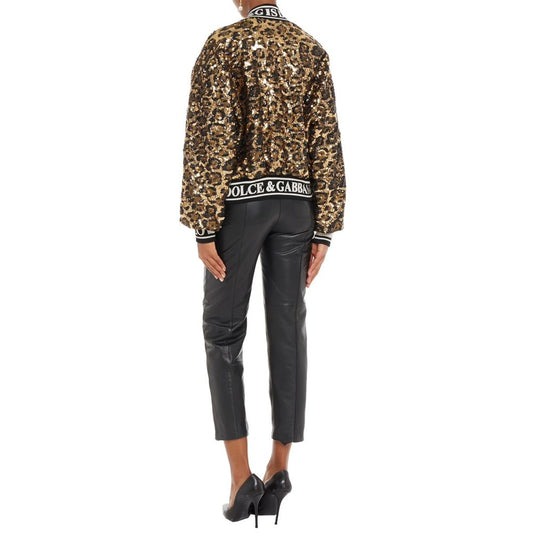 Dolce & Gabbana Black Leopard Sequin Zip Sweater Jacket