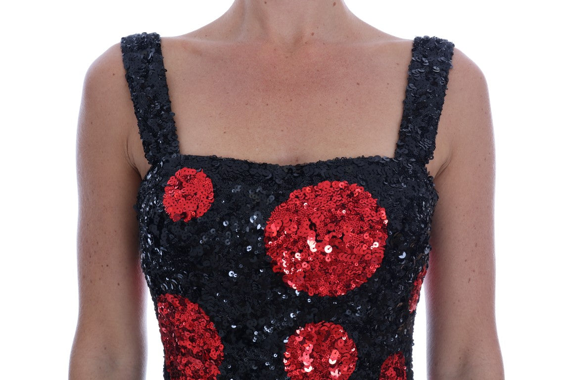 Dolce & Gabbana Black Red Polka Sequined Shift Dress