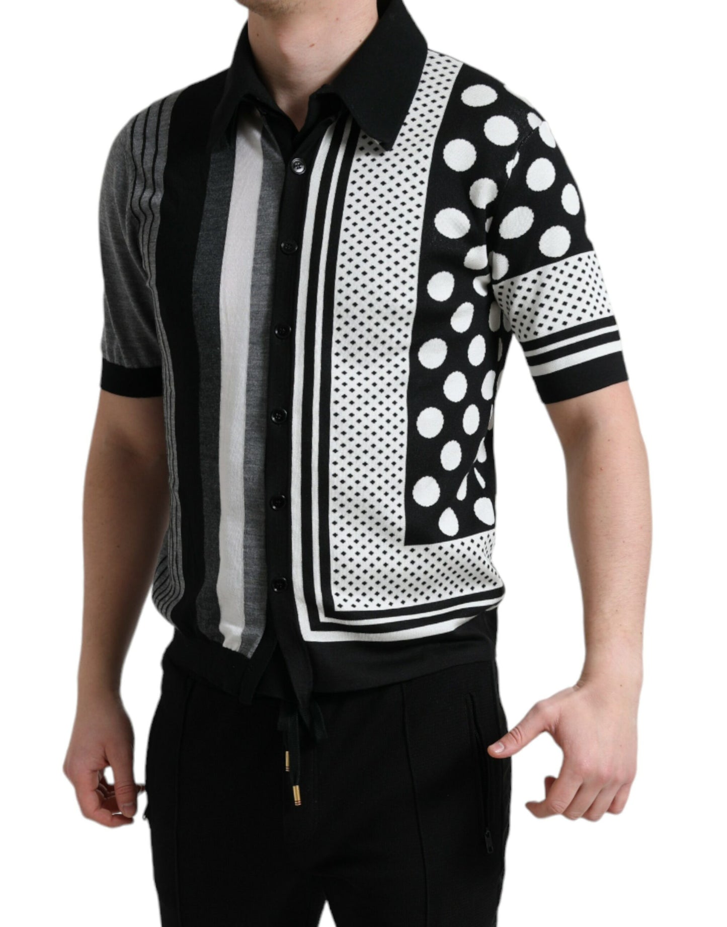 Dolce & Gabbana Black White Jumper Cardigan Polo Sweater
