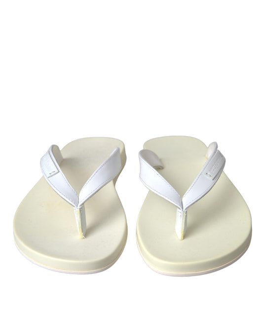 Dolce & Gabbana White Leather Slides Sandals Beachwear Shoes