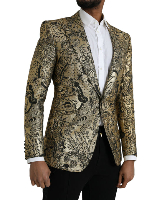Dolce & Gabbana Gold SICILIA Jacquard Single Breasted Coat Blazer