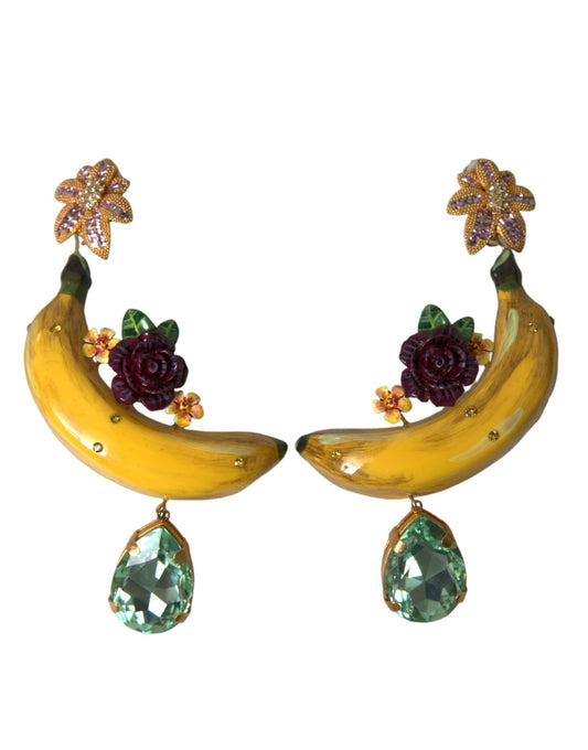 Dolce & Gabbana Gold Brass Crystal Banana Clip-on Dangling Earrings